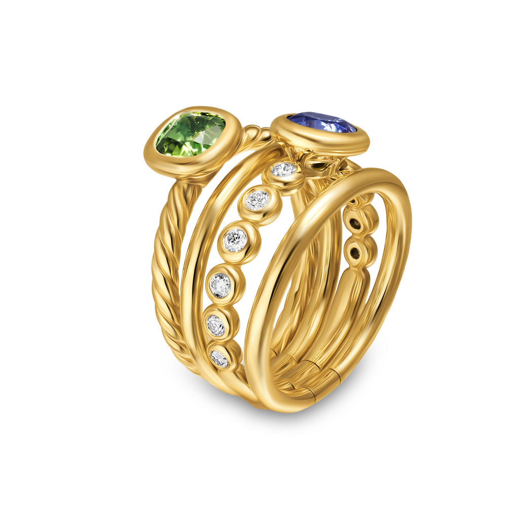 David Yurman Yellow Gold 10 mm Mercer Multi Row Color Stone Ring