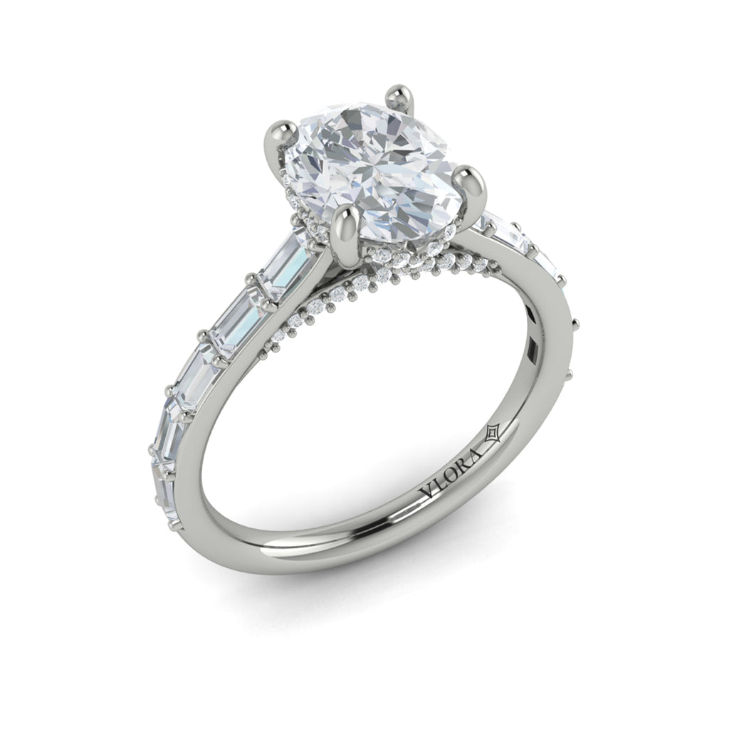 Vlora Baguette Diamond Cathedral Engagement Ring