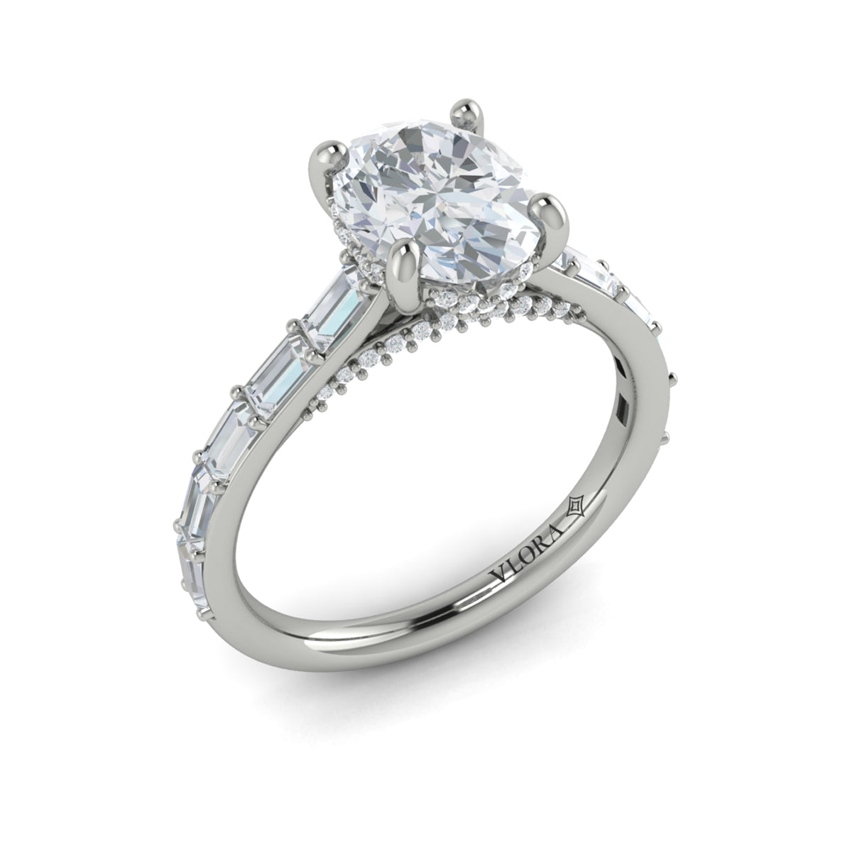 Vlora Baguette Diamond Cathedral Engagement Ring