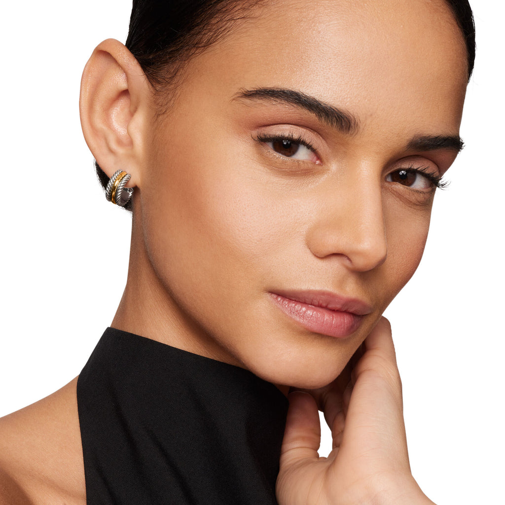 David Yurman Sterling Silver and Yellow Gold Huggie Hoop Earring