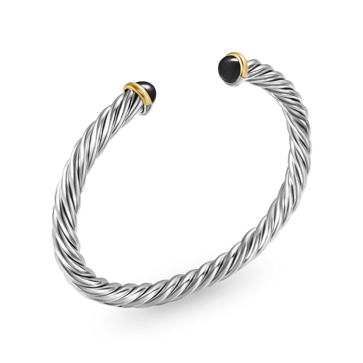 David Yurman Sterling Silver and Yellow Gold Black Onyx Cable Cuff Bracelet