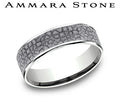 Ammara Stone White Gold and Grey Tantalum Comfort Fit Cobblestone Grey Center Thin Polished Edge Wedding Band