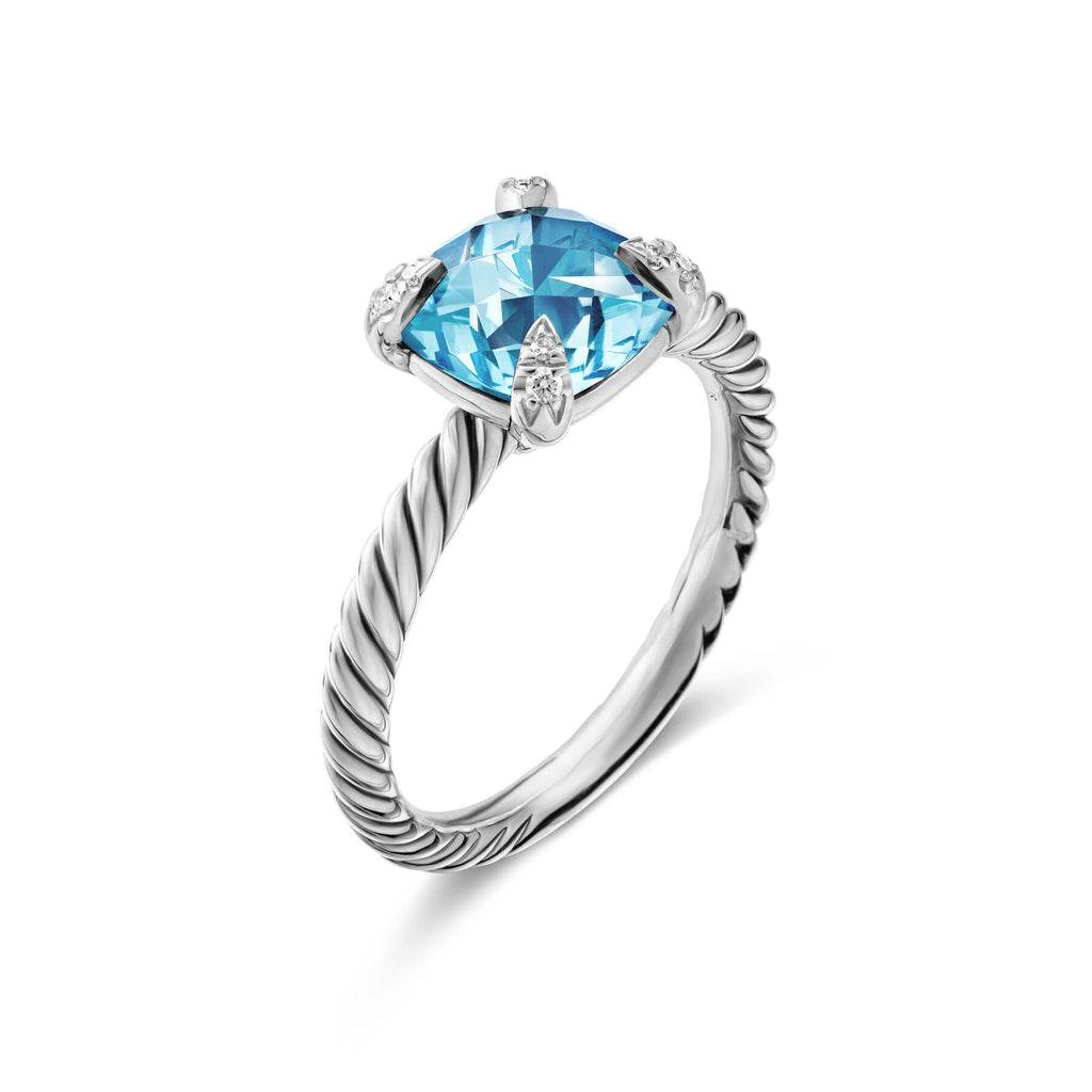 David Yurman Sterling Silver Blue Topaz Chatelaine Diamond Ring
