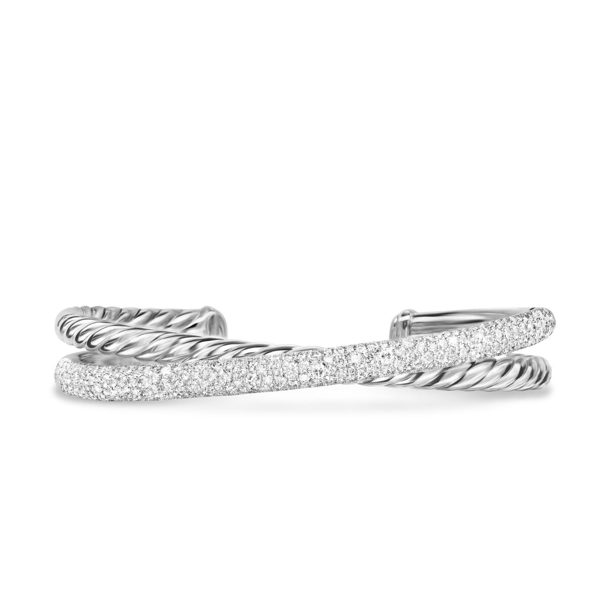 David Yurman Sterling Silver Bold Crossover Two-Row Bracelet with Diamonds