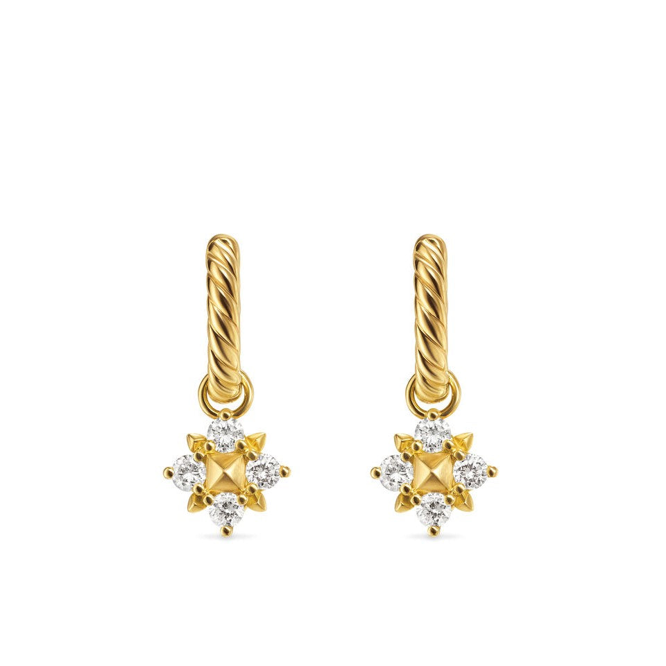 David Yurman Yellow Gold Petite Modern Renaissance Pyramid Drop Earrings with Diamonds