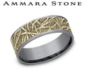 Ammara Stone Yellow Gold and Gray Tantalum Tree Root Center Wedding Band