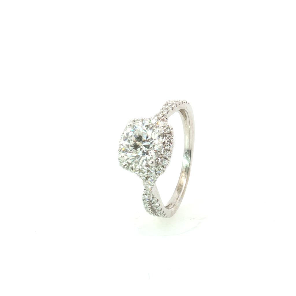 Estate Simon G White Gold Halo and Twist Diamond Engagement Ring
