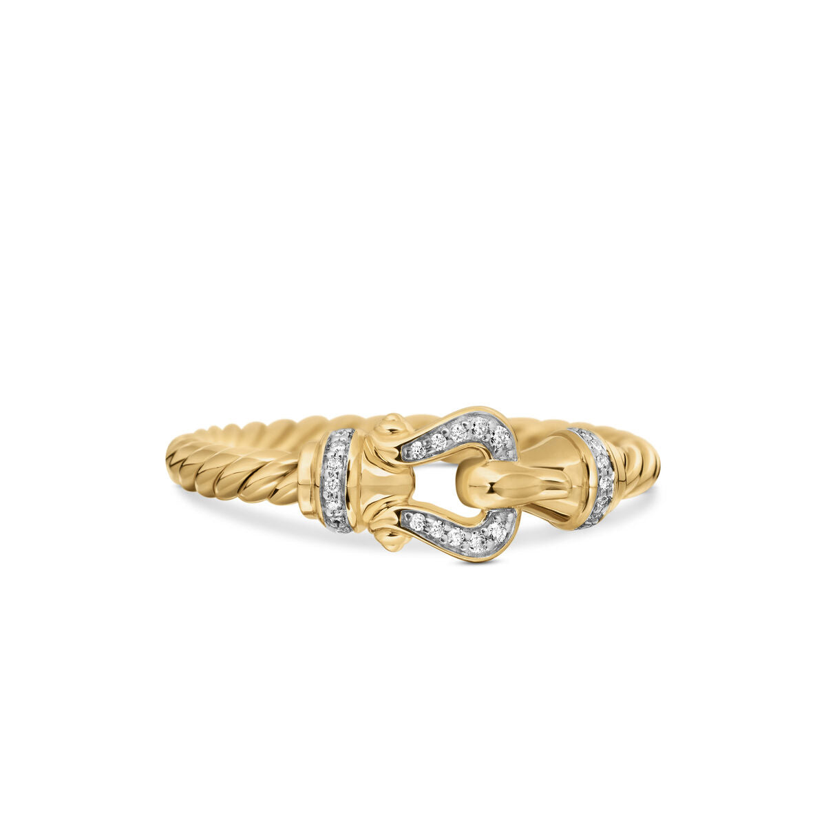David Yurman Yellow Gold Petite Buckle Ring with Diamonds