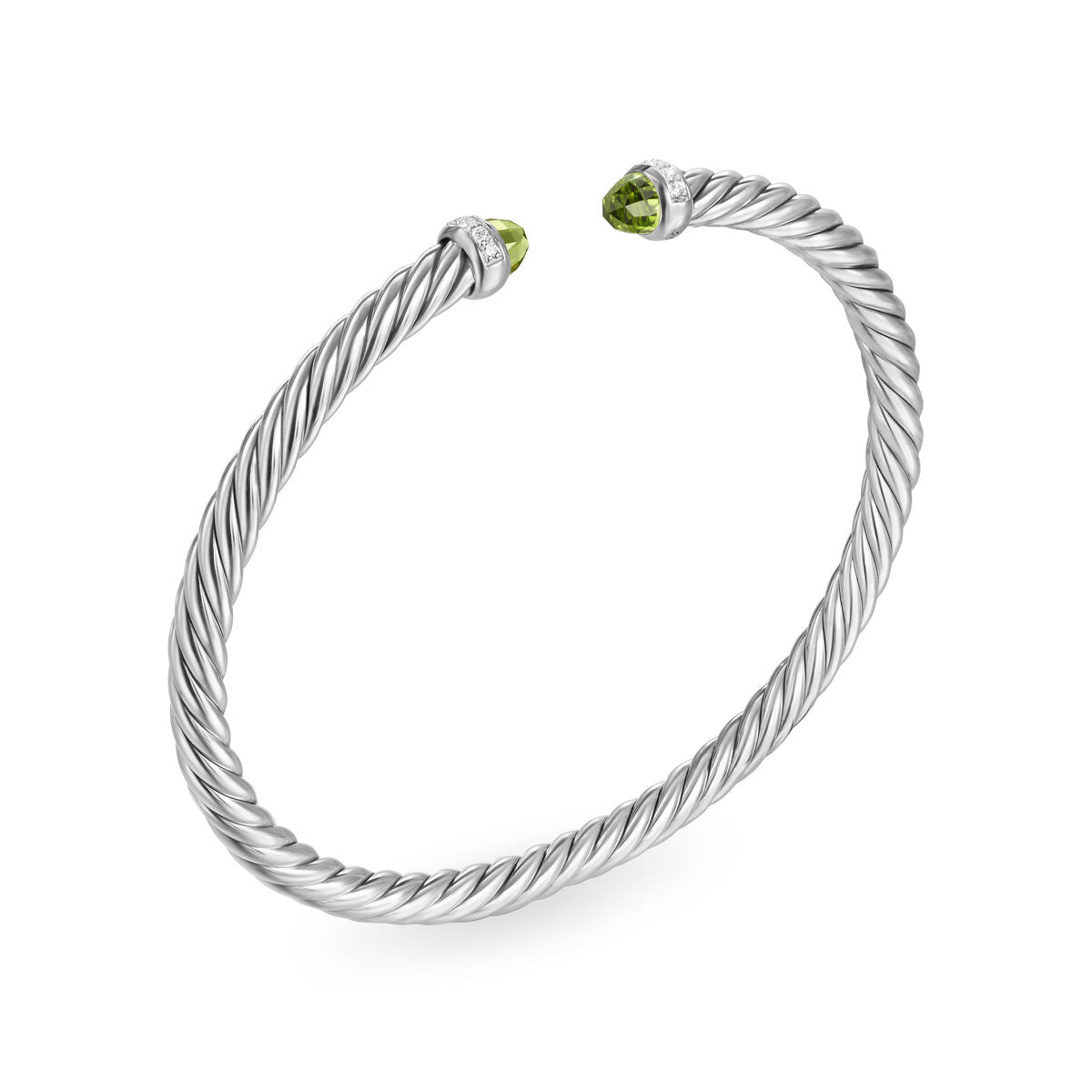David Yurman Sterling Silver Cable Flex Peridot Diamond Bracelet