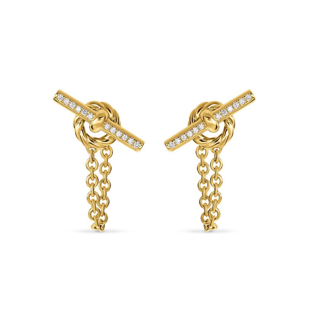 David Yurman Yellow Gold Mercer Petite Toggle Earrings with Diamonds