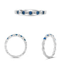White Gold Wavy Milgrain Diamond and Sapphire Wedding Band