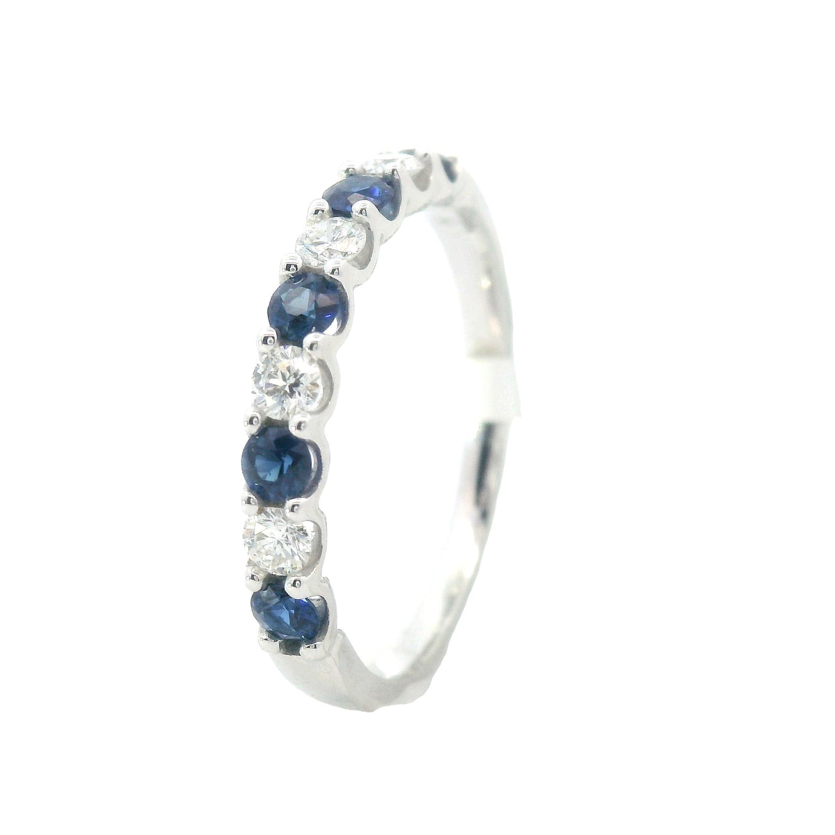 White Gold Petite Alternating Diamond and Sapphire Wedding Band