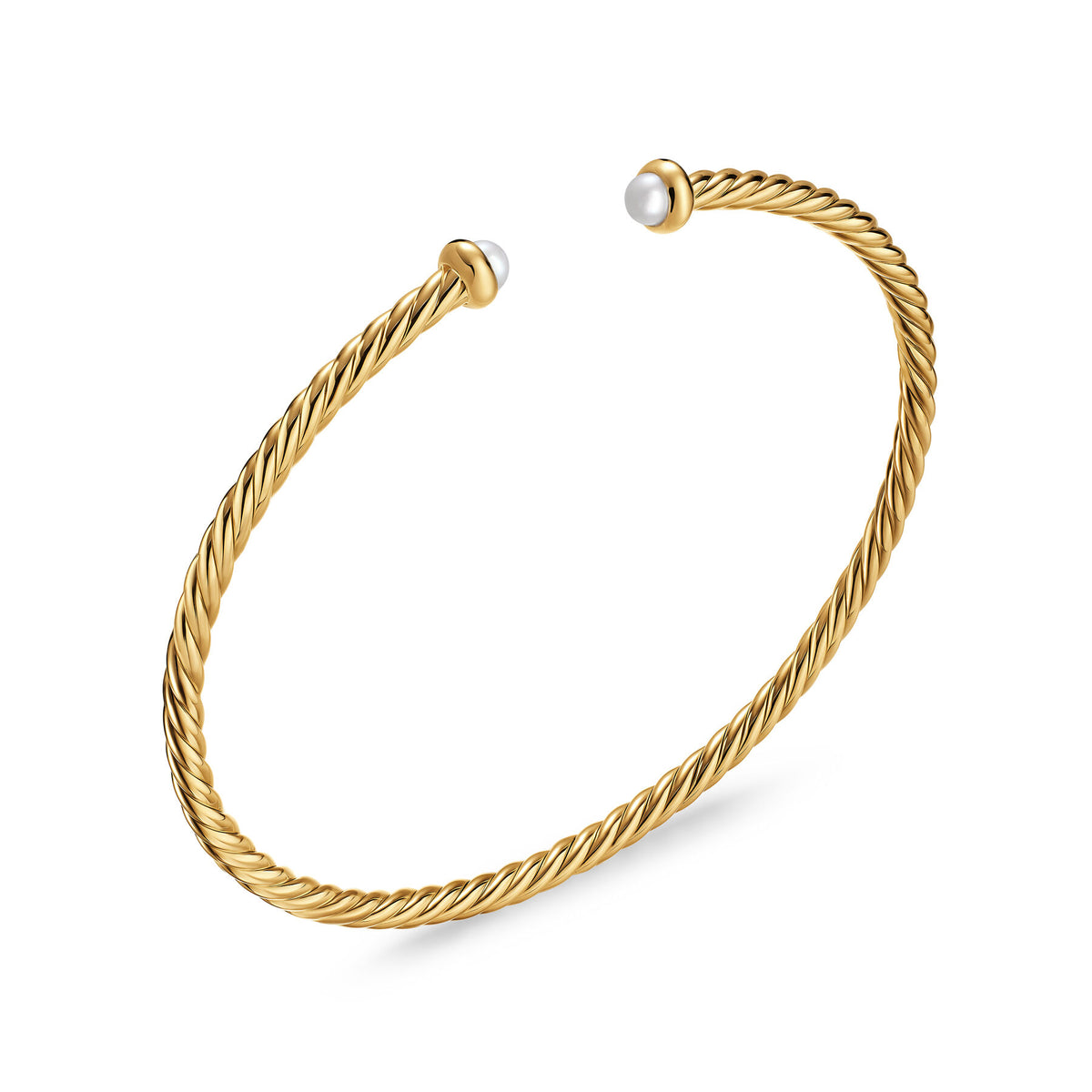David Yurman Yellow Gold 2.6 mm Cablespira Flex Pearl Bracelet