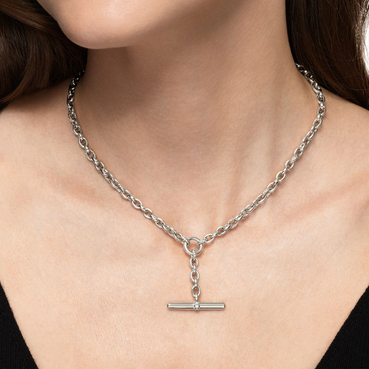 David Yurman Sterling Silver Mercer Petite Toggle Necklace with Diamonds