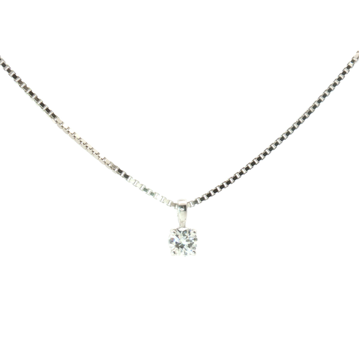 Estate White Gold Diamond Pendant Box Chain Necklace