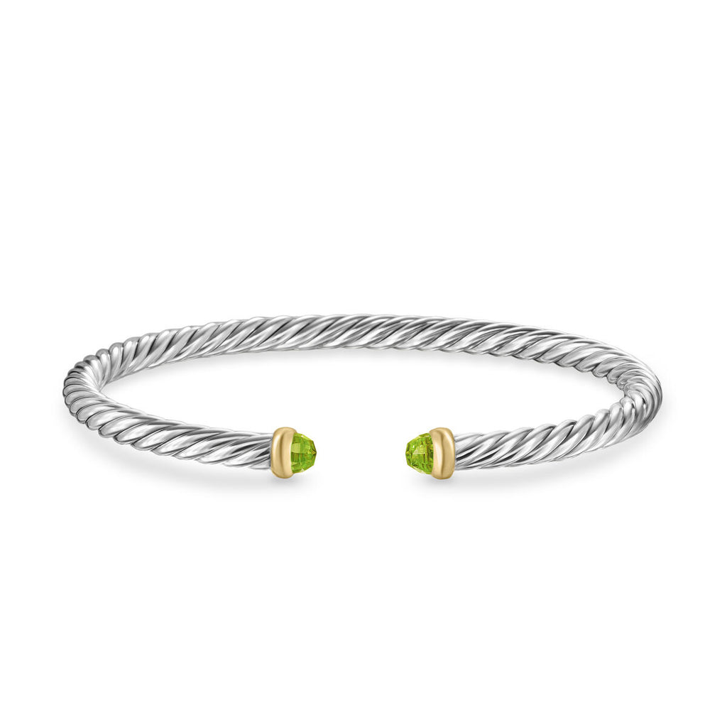 David Yurman Sterling Silver and Yellow Gold Cable Flex Peridot Bracelet