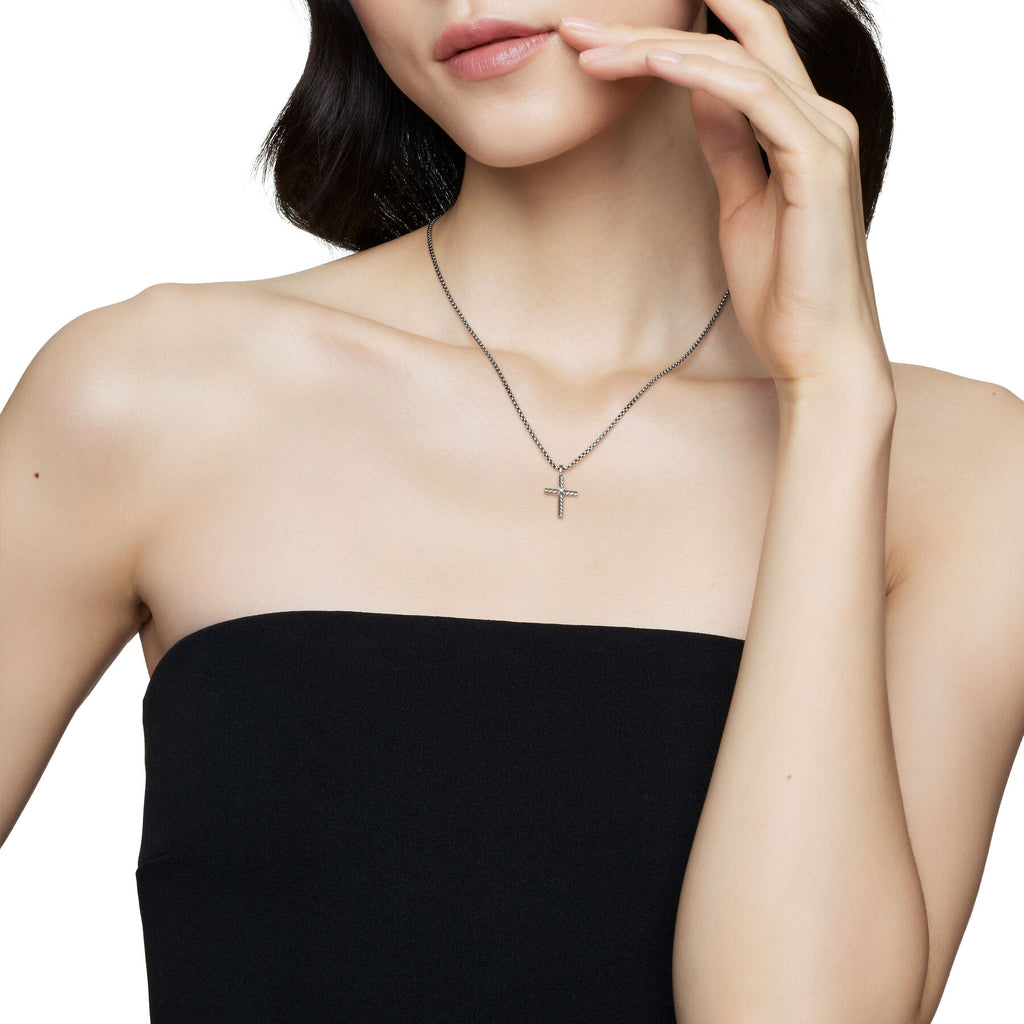 David Yurman Sterling Silver Baby Box Cross Necklace