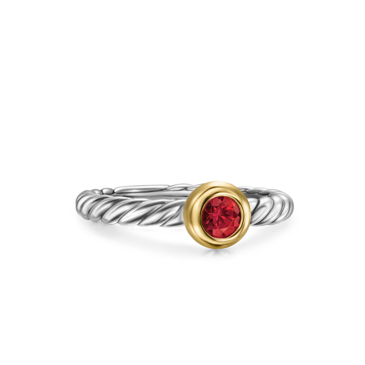 David Yurman Sterling Silver and Yellow Gold Rhodolite Garnet Modern Cable Stone Ring