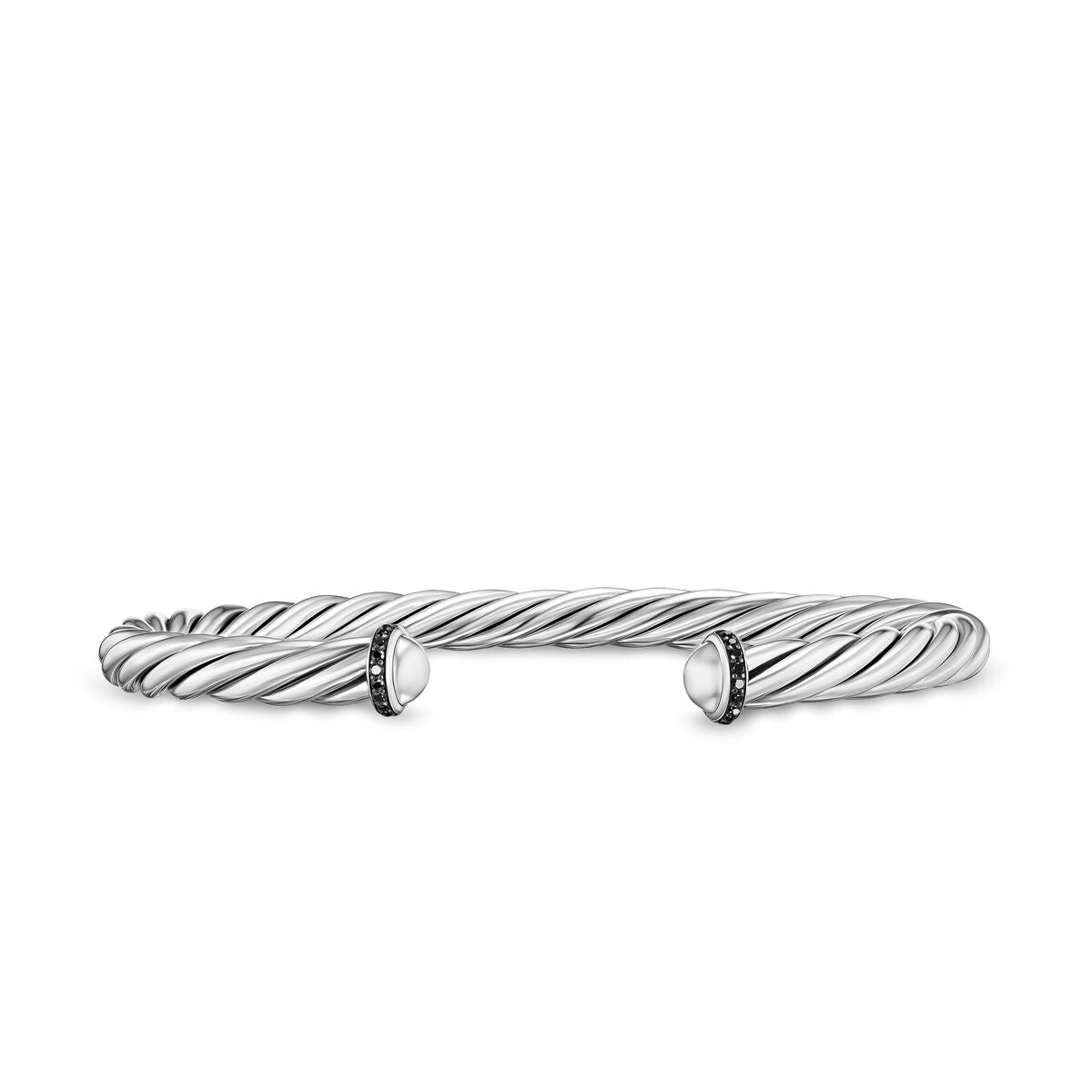 David Yurman Sterling Silver Cable Cuff Pave Black Diamond Bracelet with Black Diamonds