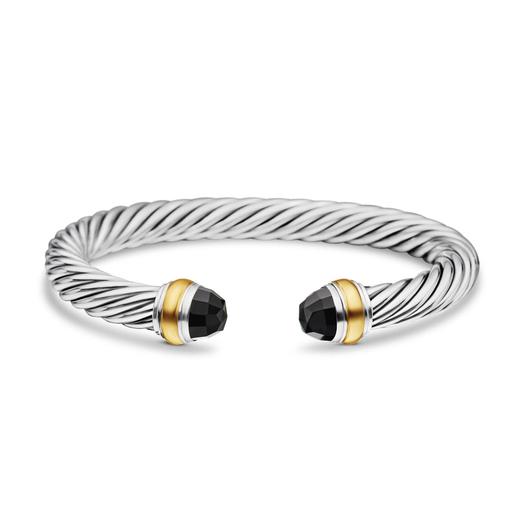 David Yurman Sterling Silver and Yellow Gold Classic Cable Black Onyx Bracelet