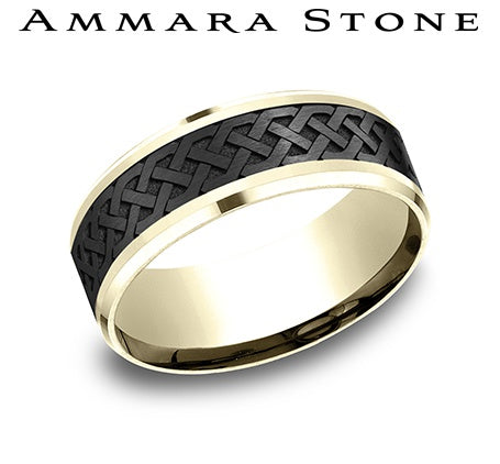 Ammara Stone Yellow Gold and Black Titanium Celtic Love Knot Center Wedding Band