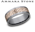 Ammara Stone Rose Gold and Grey Tantalum Comfort Fit Pebble Hammer Center Grey Straight Edge Wedding Band