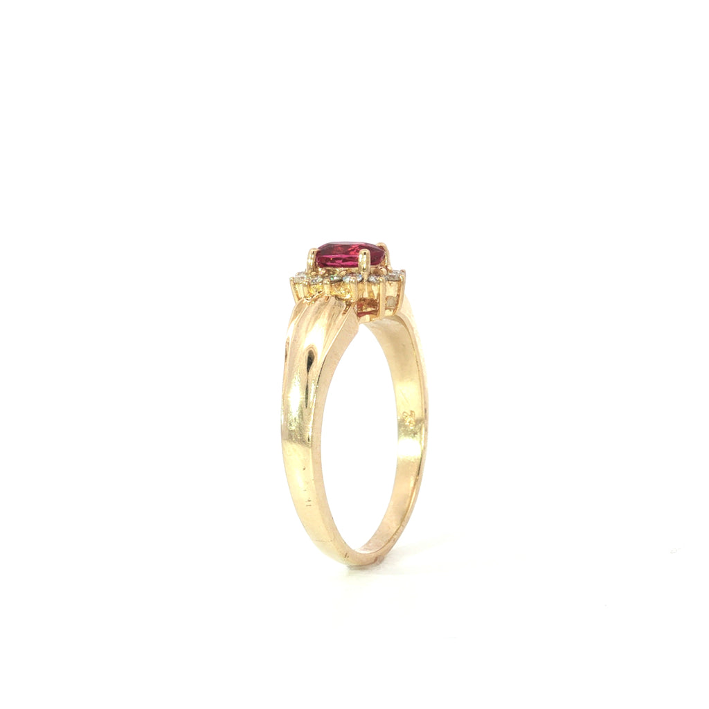 Estate Yellow Gold Ruby Diamond Halo Ring