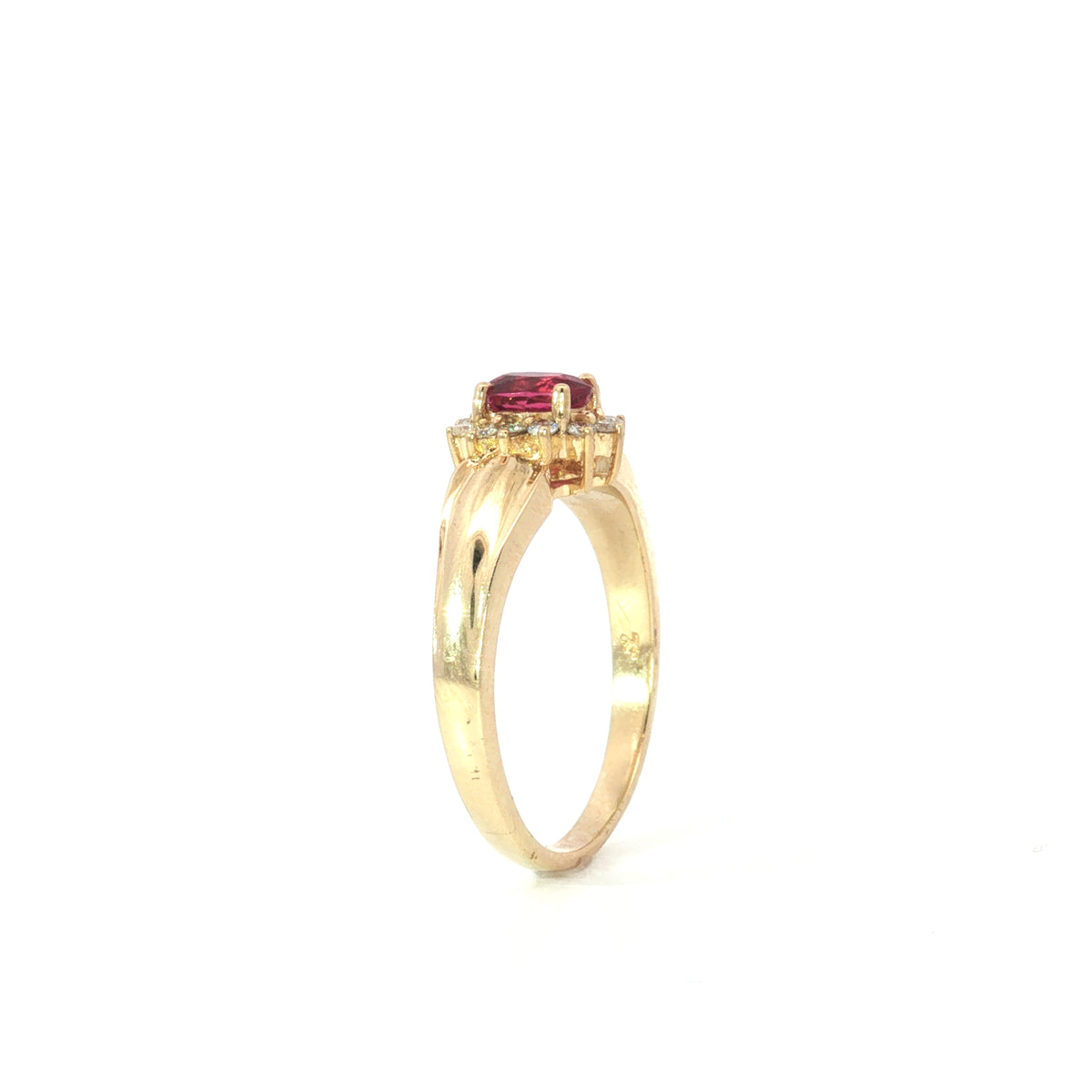 Estate Yellow Gold Ruby Diamond Halo Ring