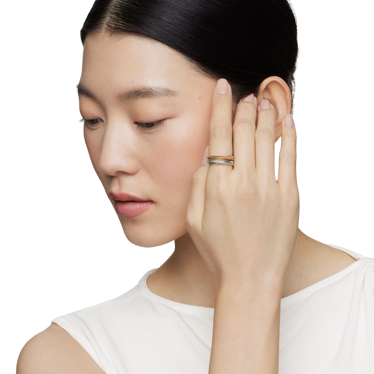 David Yurman Silver and Yellow Gold Small Crossover Ring