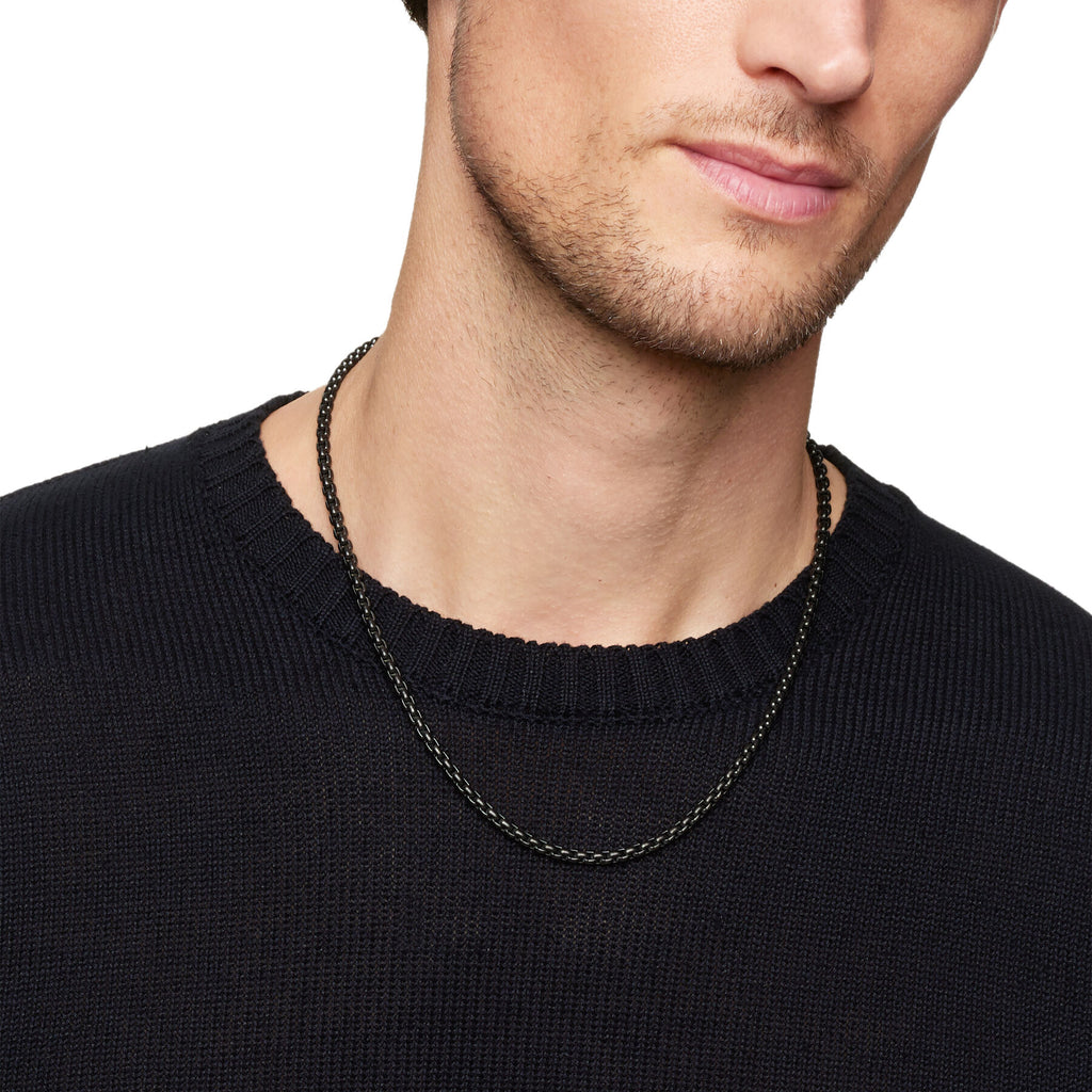 David Yurman Darkened Stainless Steel Sandblast Box Chain