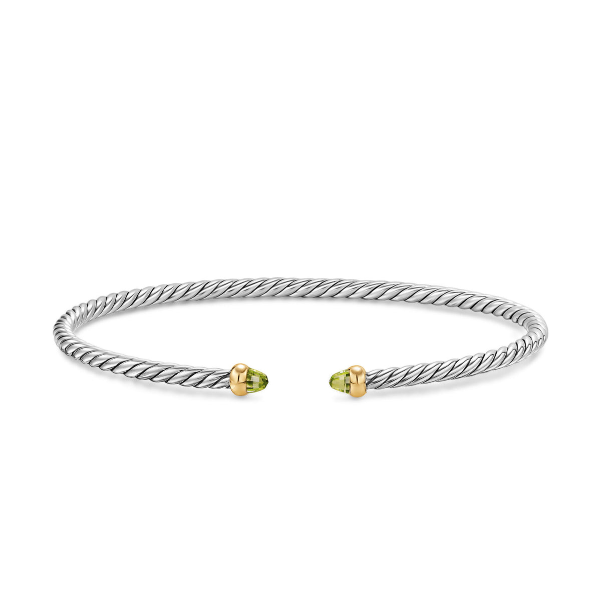 David Yurman Silver and Yellow Gold Micro Cable Flex Peridot Bracelet