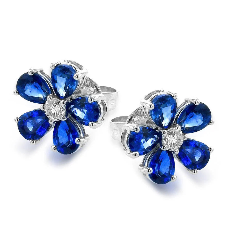 Simon G White Gold Sapphire and Diamond Flower Stud Earrings
