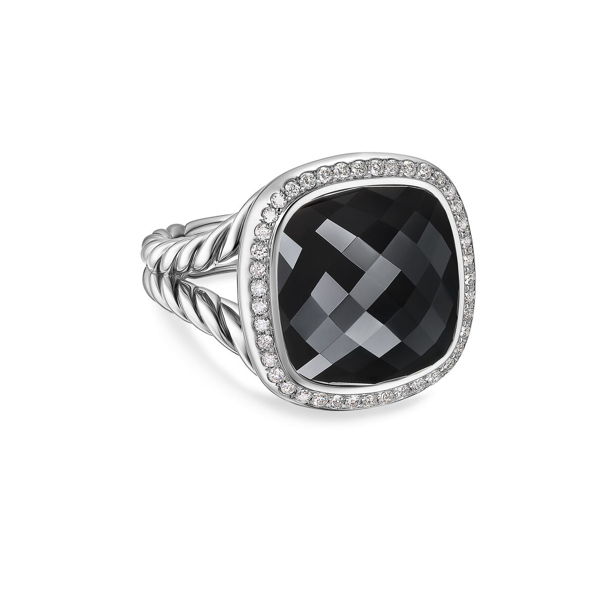 David Yurman Sterling Silver Albion Black Onyx Ring with Diamonds