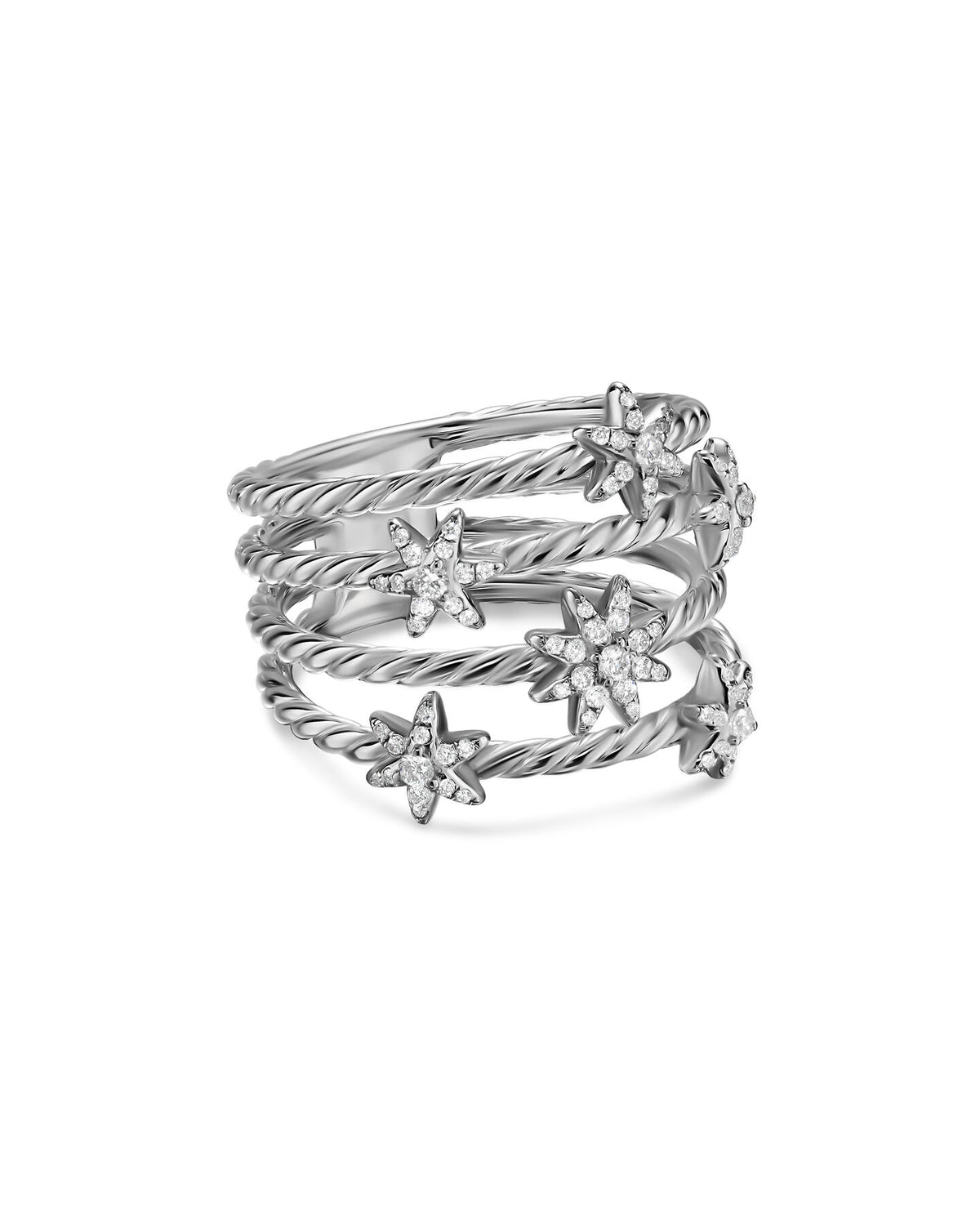 David Yurman Silver Petite Starburst Diamond Multi Row Ring
