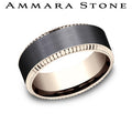 Ammara Stone Rose Gold and Black Titanium Coin Bevel Edge Satin Center Wedding Band