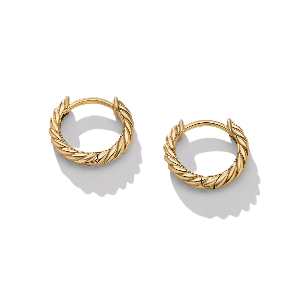 David Yurman Yellow Gold Cable Huggie Hoop Earrings