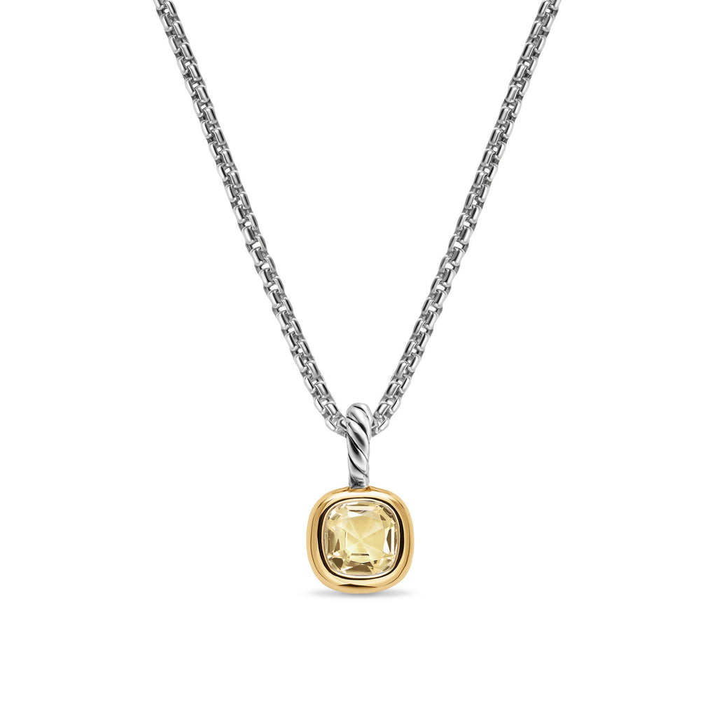 David Yurman Sterling Silver and Yellow Gold Mini Cushion Champagne Citrine Enhancer