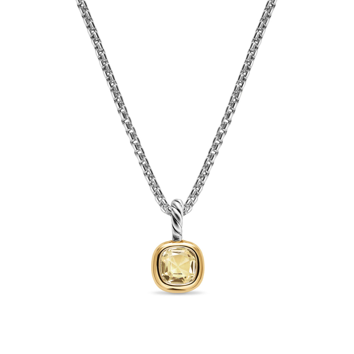 David Yurman Sterling Silver and Yellow Gold Mini Cushion Champagne Citrine Enhancer