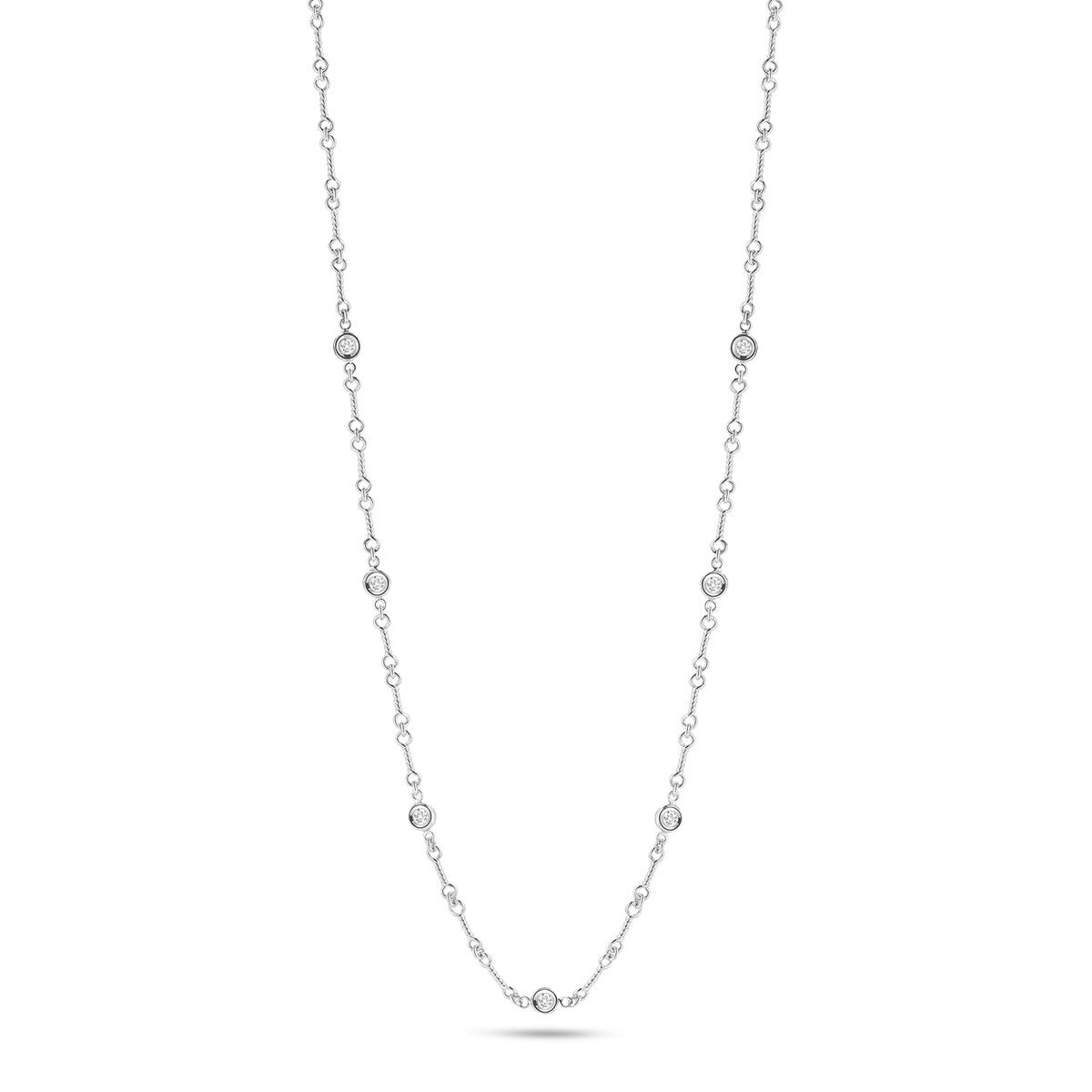 Roberto Coin White Gold Dogbone Seven Station Diamond Necklace