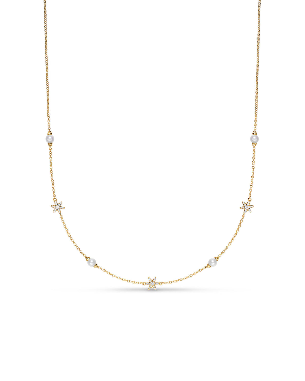 David Yurman Gold Petite Starburst Diamond Pearl Necklace