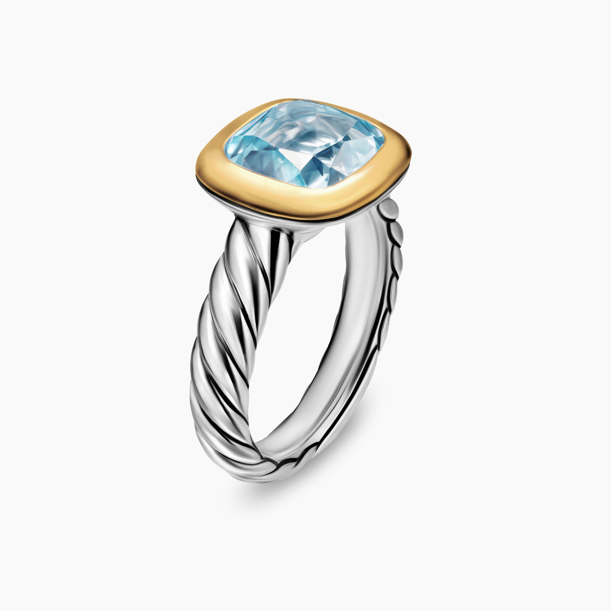 David Yurman Sterling Silver and Yellow Gold 10 mm Mercer Sky Blue Topaz Stone Ring