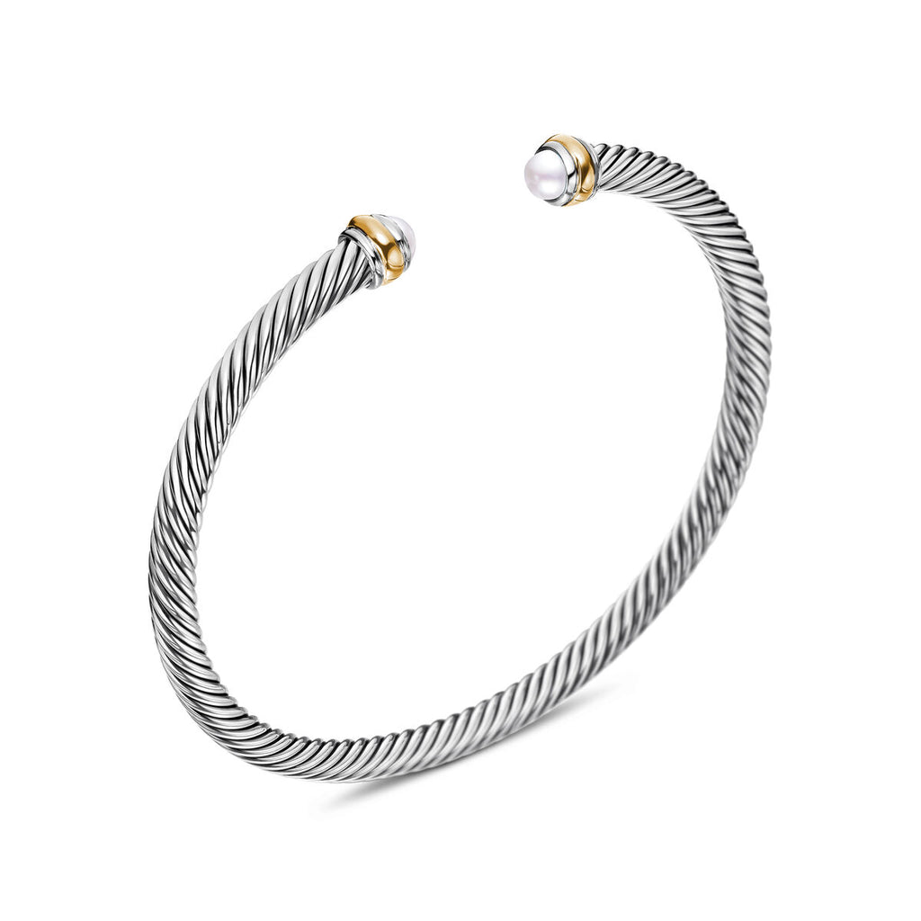 David Yurman Sterling Silver and Yellow Gold Classic Cable Pearl Bracelet