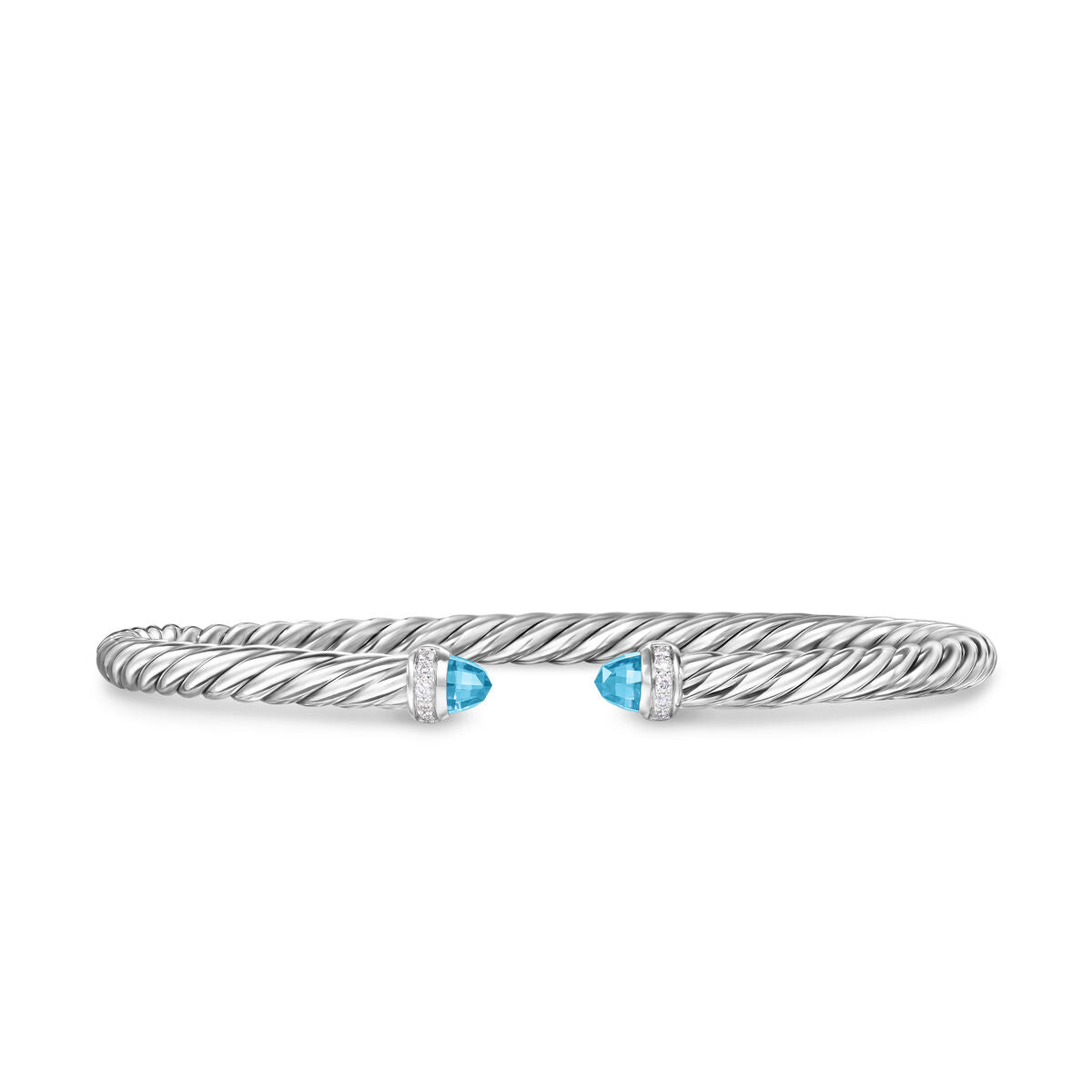David Yurman Sterling Silver Cable Flex Blue Topaz Bracelet with Diamonds