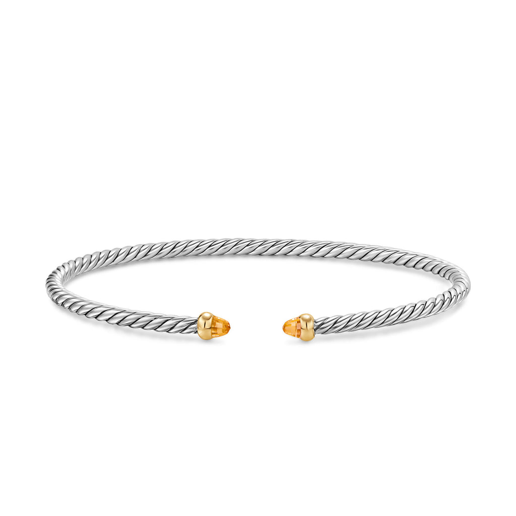 David Yurman Silver and Yellow Gold Micro Cable Flex Citrine Bracelet