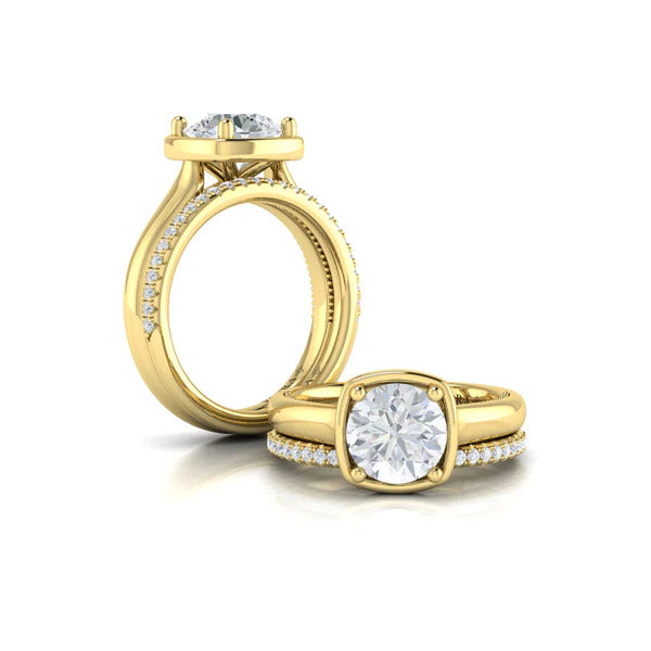 Vlora Yellow Gold Button Bezel Engagement Ring Mounting