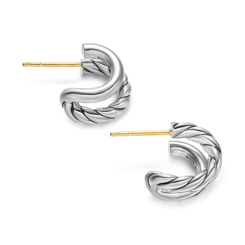 David Yurman Sterling Silver Mercer Double Hoop Huggie Earrings