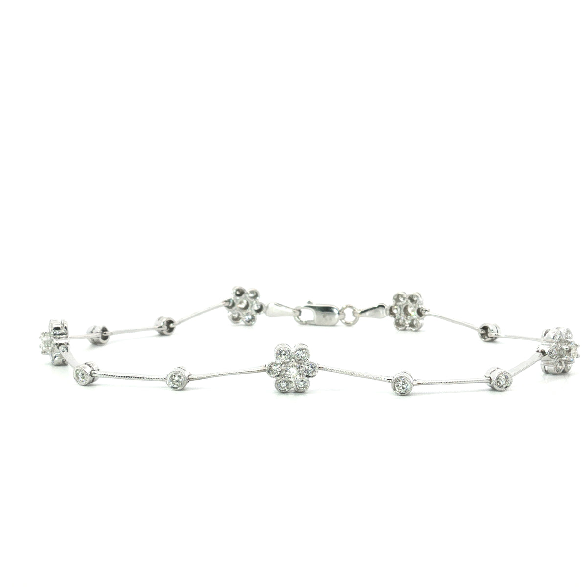 Estate White Gold Diamond Flower Bracelet