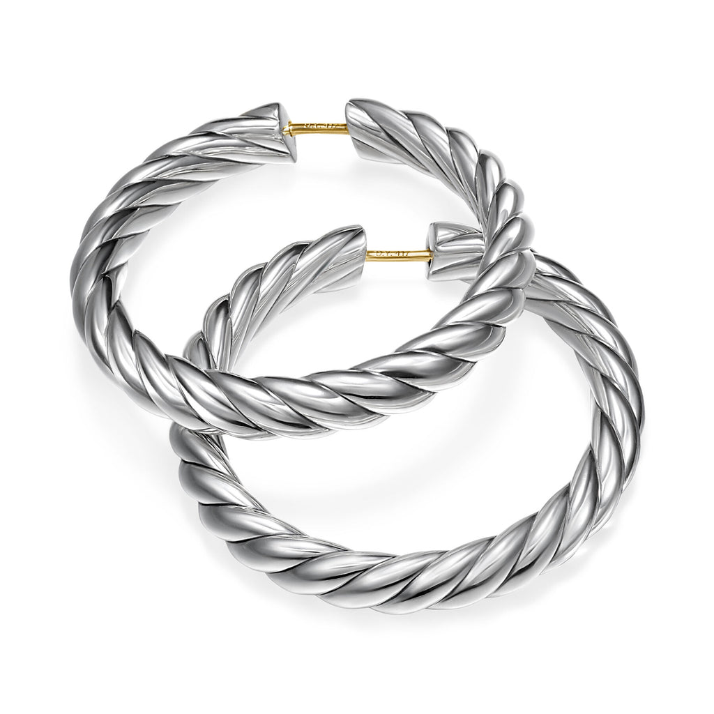 David Yurman Sterling Silver Sculpted Cable Hoop Earrings