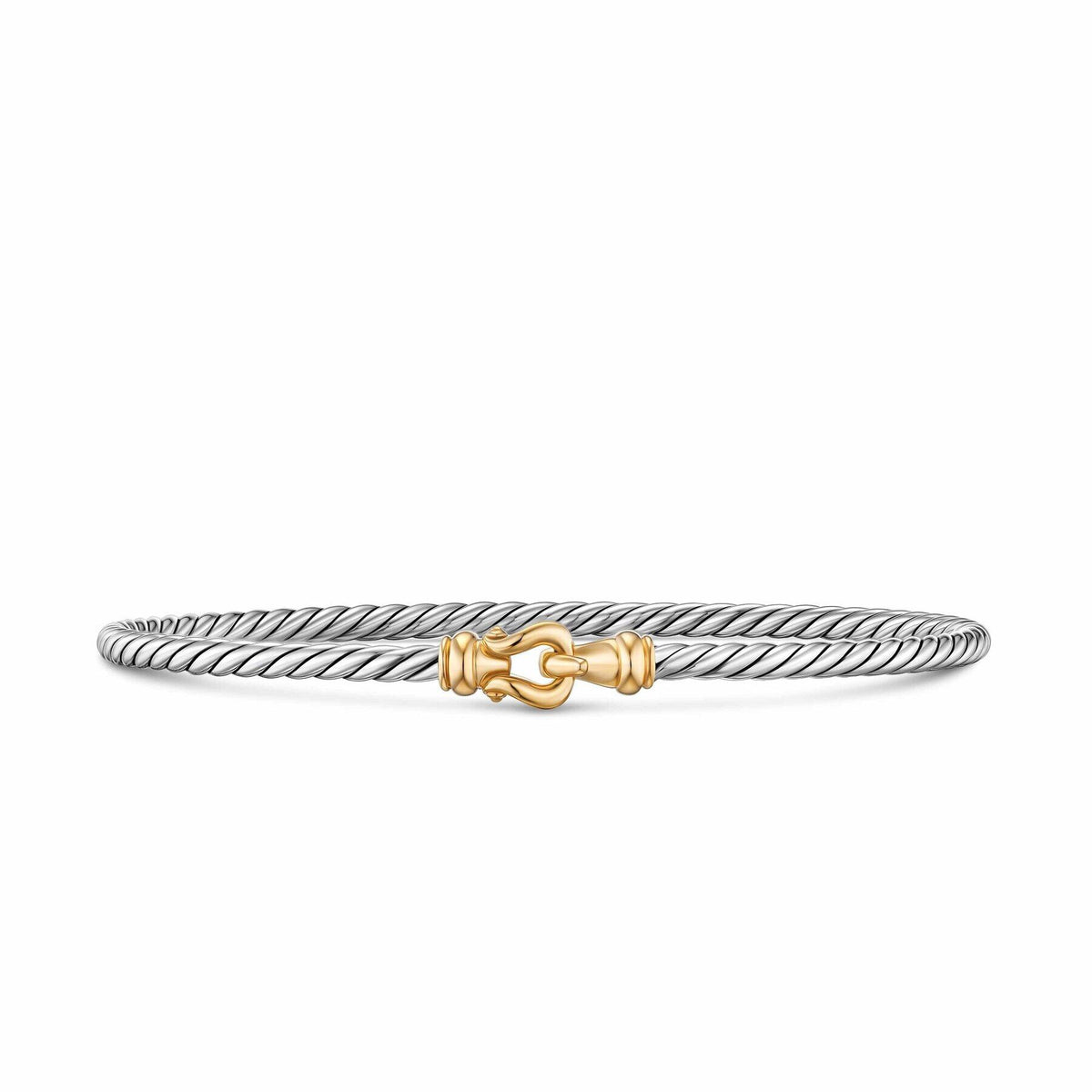 David Yurman Silver and Yellow Gold Micro Cable Flex Buckle Bracelet