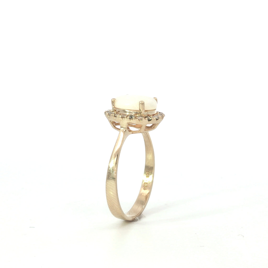 Estate Yellow Gold Opal Diamond Halo Ring